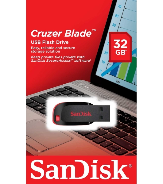 Флешка USB Sandisk CZ50 Cruzer Blade (SDCZ50-032G-B35), 32Gb, USB 2.0, R/W 15/4, черный/красный