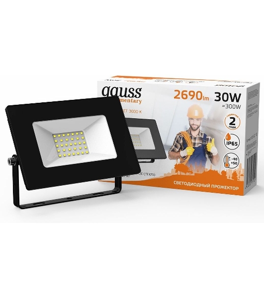 Прожектор светодиодный GAUSS 613527130 LED 30W 2000lm IP65 3000К черный 1/60