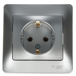 Systeme Electric Glossa Алюминий Розетка с/з (в сборе с рамкой), фото 1