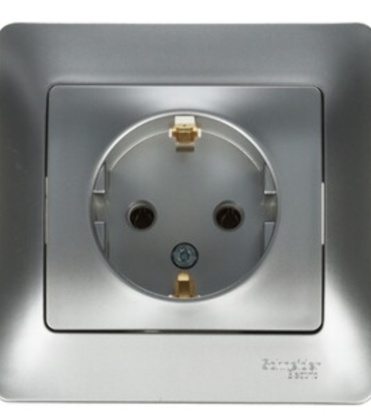 Systeme Electric Glossa Алюминий Розетка с/з (в сборе с рамкой)