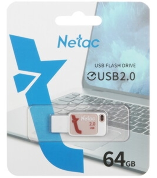 Флешка USB Netac UA31 (NT03UA31N-064G-20PK), 64Gb, USB 2.0, R/W 110/45, розовый/белый