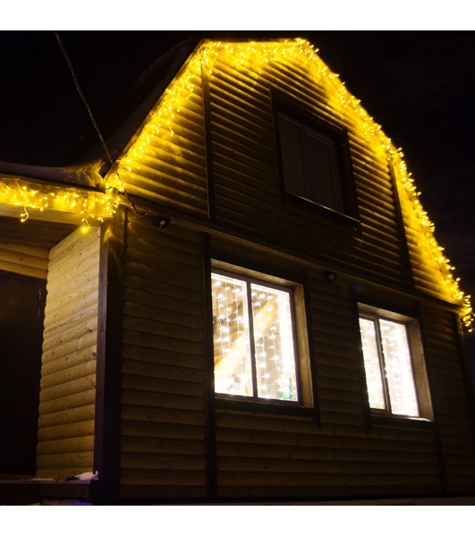 Гирлянда Neon-night Айсикл (бахрома) светодиодный, 4,8 х 0,6 м, прозрачный провод, 230 В, диоды желтые, 176 LED