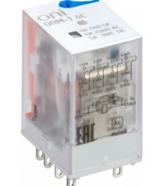 Реле интерфейсное ORM-1 4C 24В DC с LED и тест. кнопкой ONI ORM-1-4C-DC24V-L-B