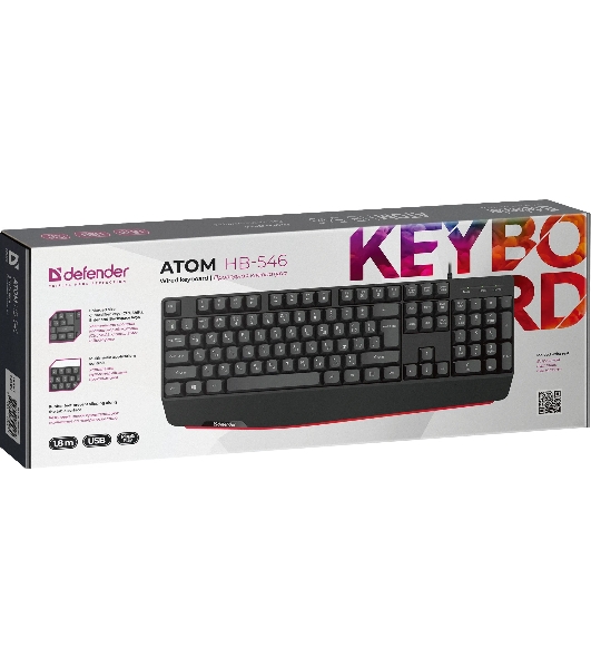 Клавиатура проводная Defender Atom HB-546, USB, черный