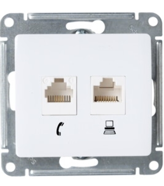 Systeme Electric Glossa Бел Розетка 2-я RJ11+RJ45, кат.5E