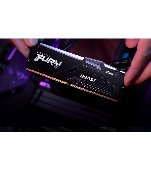 Оперативная память Kingston Fury Beast, DDR5, 32Gb (1x32Gb), 6000MHz, CL30, DIMM, с радиатором, RGb, черный
