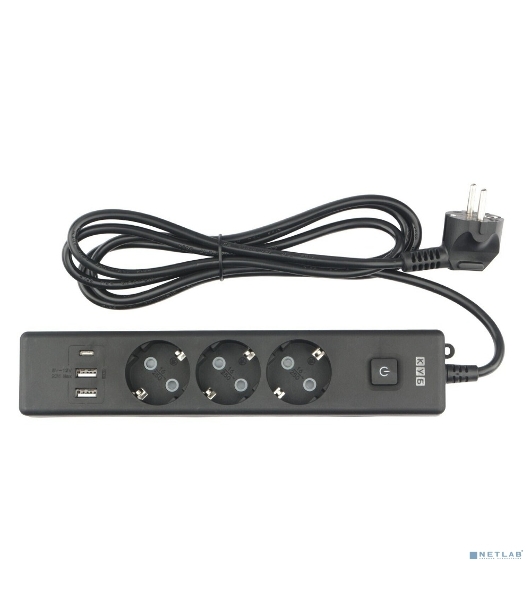 Бытовой удлинитель PowerCube, 3 р с/з вык.,3USB, 3500 Вт, 16А, 1.9 м, 3x1,0 черный PC-6B-2M
