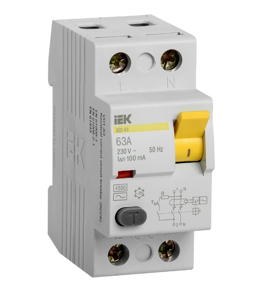 Выключатель дифференциального тока (УЗО) IEK MDV10-2-063-100 ВД1-63 2Р 63А 100мА IEK