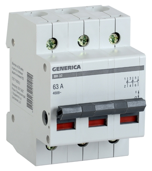 Выключатель нагрузки IEK MNV15-3-063 (мини-рубильник) ВН-32 3Р 63А GENERICA