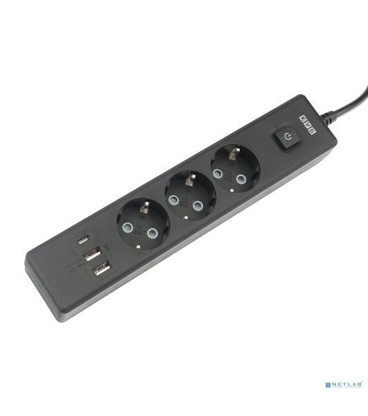 Бытовой удлинитель PowerCube, 3 р с/з вык.,3USB, 3500 Вт, 16А, 1.9 м, 3x1,0 черный PC-6B-2M