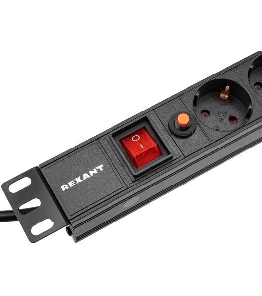 Блок распределения питания Rexant для 19' шкафов, горизонтальный, 8 розеток СЕЕ 7/4, 16A, выкл, алюм корп, шнур 2м, вилка СЕЕ 7/7