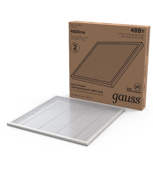 Светильник светодиодный Gauss IP20 595х595х19мм 48W 4250lm 6500K призма LED 1/4