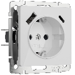 Розетка с заземлением, шторками и USB тип A+C (белый акрил), фото 1