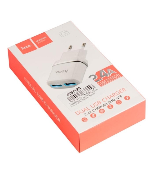 Сетевое зарядное устройство C12 Smart dual USB charger, белый
