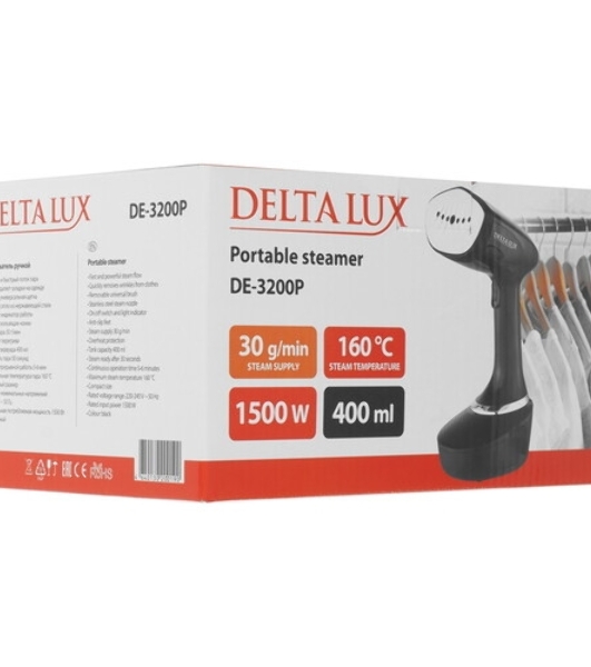 Отпариватель Delta LUX DE-3200P черный, 1500 Вт, 30 г/мин, 400 мл