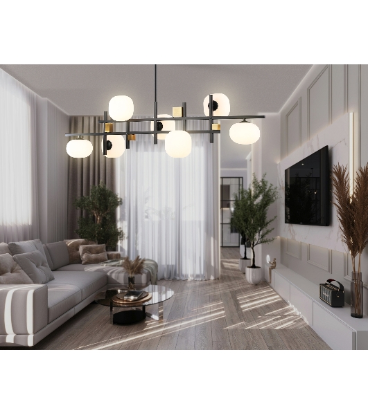 Светильник Ambrella light LH51017/7 BK/BS/FR черный/латунь/белый матовый G9*7 max 28W 1100*240*300