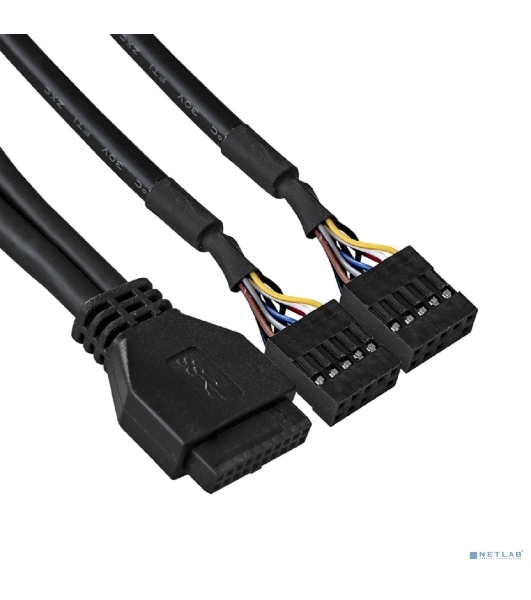 Планка USB на переднюю панель ExeGate EX289291RUS U5H-627, 5,25', 2*USB3.0+2*HD Audio, черная, металл, подсоед. к MB