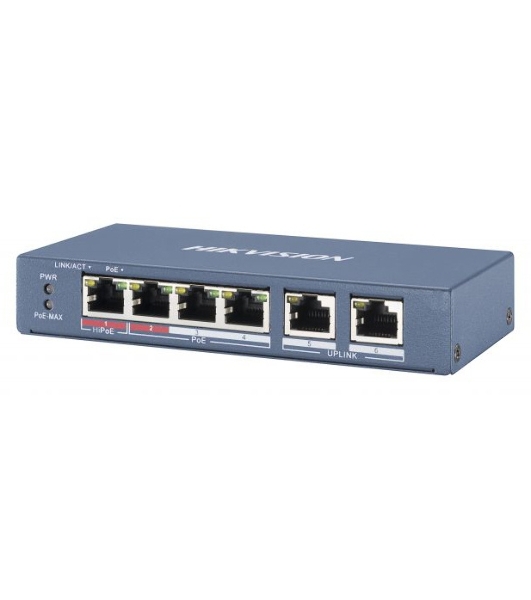 Коммутатор Hikvision DS-3E0106HP-E, 4×100 Мбит/с PoE + 2×100 Мбит/с, неуправляемый