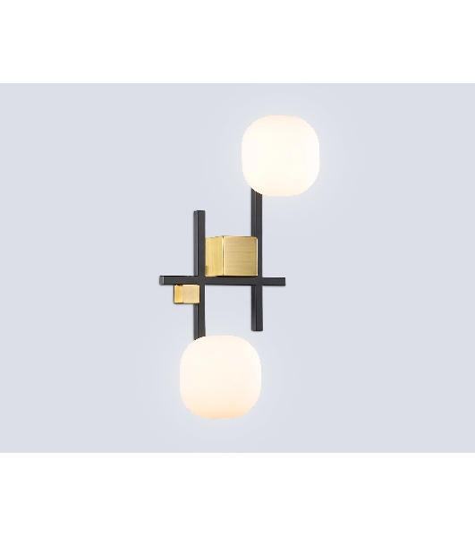 Настенный светильник Ambrella light LH51019/2 BK/BS/FR черный/латунь/белый матовый G9*2 max 28W 230*170*480