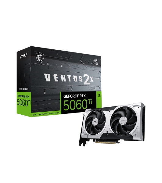 Видеокарта MSI RTX 5060 Ti 8G VENTUS 2X OC PLUS, NVIDIA RTX 5060 Ti, 8 ГБ GDDR7, 128 бит, PCI-e 5.0, 1xHDMI, 3xDP, 2617 МГц