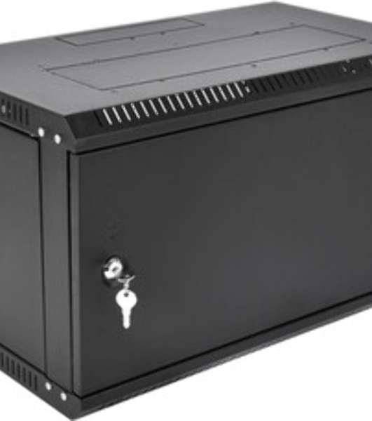 Шкаф коммутационный ЦМО (ШРН-9.500.1-9005) настенный 9U 600x529 мм пер. дв. металл 200 кг черный 470 мм 180 град.