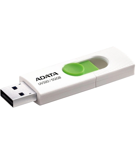 Флешка USB ADATA UV320 (AUV320-512G-RWHGN), 512Gb, USB 3.2 Gen1, R/W 100/30, белый/зеленый