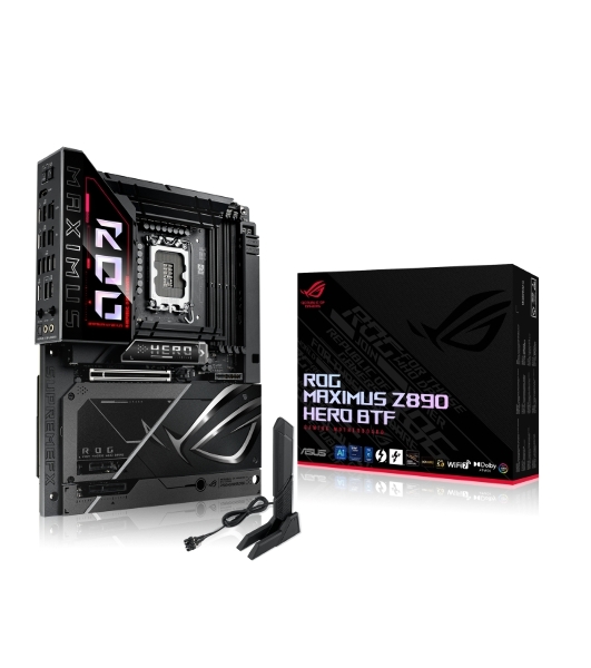 Материнская плата ASUS ROG MAXIMUS Z890 HERO BTF, LGA1851, Intel Z890, 4xDDR5, 4xSATA, 6xM.2, 1xPCIe 5.0 x16, 1xPCIe 4.0 x4, 1xPCIe x1, 1xHDMI, 2xUSB-C (Thunderbolt 4), 1xUSB-C 3.2 Gen 2, 4xUSB-A 3.2 Gen 2, 4xUSB-A 3.2 Gen 1, 2x2.5Gb LAN, Wi-Fi 7, Bluetooth 5.4, 2x3.5 мм, S/PDIF, 7.1, ATX