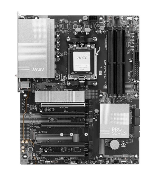 Материнская плата MSI PRO B840-P WIFI, Socket AM5, AMD B840, 4xDDR5, 4xSATA, 2xM.2, 1xPCI-E 4.0 x16, 1xPCI-E 3.0 x4, 3xPCI-E 3.0 x1, 1xHDMI, 1x 2.5Gb LAN, 4xUSB-A 2.0, 2xUSB-A 5Gbps, 1xUSB-C 5Gbps, 1xUSB-A 10Gbps, 1xUSB-C 10Gbps, 3x3.5 мм, 7.1, ATX
