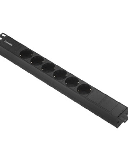 Блок розеток горизонтальный ExeGate ServerPro PDU-19H604 Al-6S-C14-2.5, 19', 1U, Алюминий, 6 Schuko, кабель с вилкой C14 VDE-250V-10A-3*1.5мм2, 2.5 метра, черный