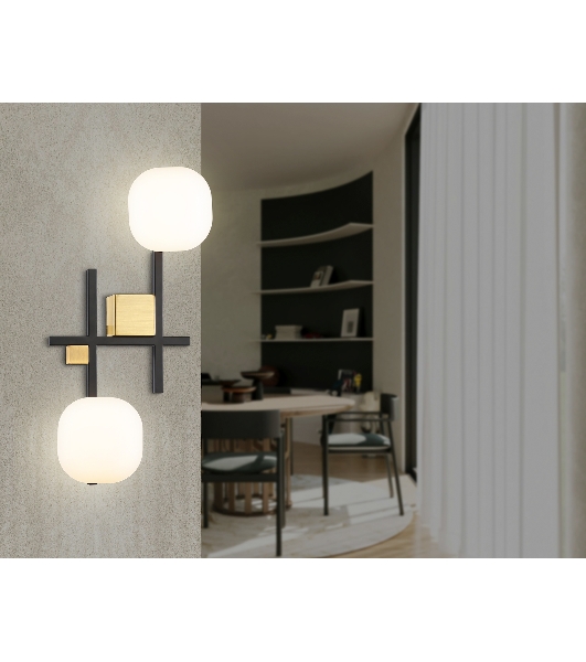 Настенный светильник Ambrella light LH51019/2 BK/BS/FR черный/латунь/белый матовый G9*2 max 28W 230*170*480