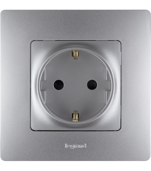 Розетка 672422 Legrand Розетка 2К+З со шторками - немецкий стандарт - винтовые зажимы - 16 А - 250 В - Etika - алюминий