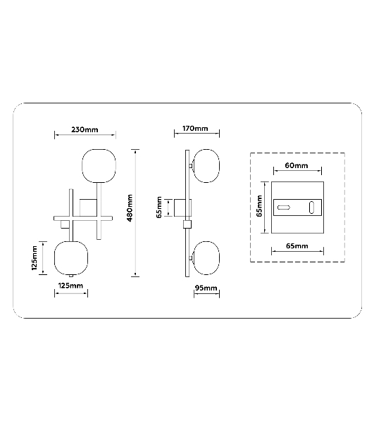 Настенный светильник Ambrella light LH51019/2 BK/BS/FR черный/латунь/белый матовый G9*2 max 28W 230*170*480