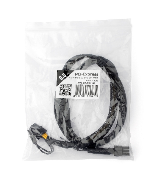 Кабель питания Cablexpert CC-PSU-86 PCI-Express 6-пин на 6+2 пин, 0.8 м