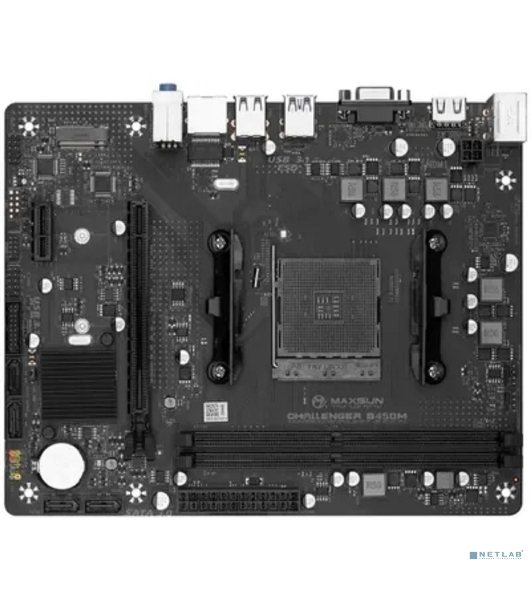 Материнская плата Maxsun Challenger B450M, AM4, AMD B450, 2xDDR4, 4xSATA, 1xM.2, 1xPCIe 3.0 x16, 1xPCIe 3.0 x1, 1xHDMI, 1xVGA, 1x 1Gb LAN, 2xUSB-A 3.2 Gen 1, 2xUSB-A 2.0, 3x3.5 мм, 5.1, M-ATX