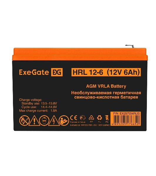 Аккумуляторная батарея ExeGate HRL 12-6 (12V 6Ah 1224W, клеммы F2)