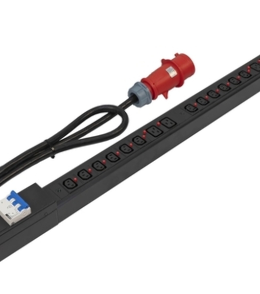 Блок распределения питания Powercom PDU-32AVMS24-18C3-6C9-3P верт.размещ. 18xC13 6xC19 с сетевым мониторингом 3x32A EN 60309 2м