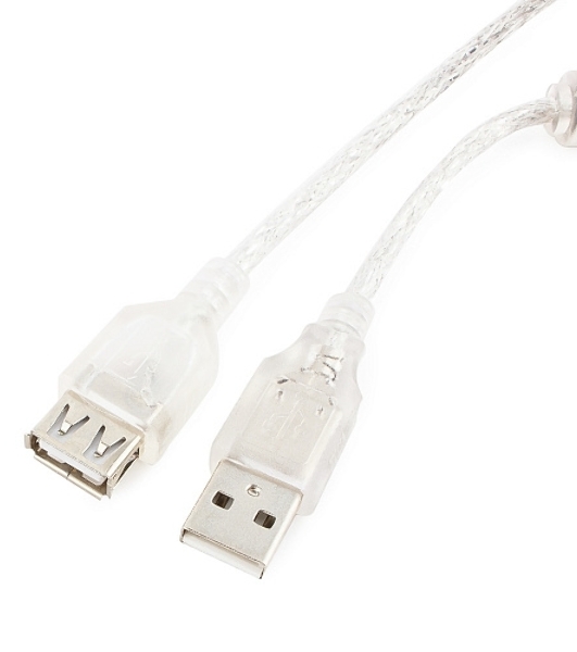 Кабель-удлинитель USB2.0 Pro Cablexpert CCF-USB2-AMAF-TR-6, AM/AF, 1,8м, экран, 2феррит.кольца, прозрачный, пакет