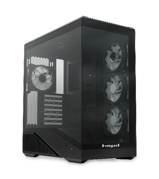 Компьютерный корпус без блока питания HSPD F711-TGbK-ARGB, Panoramic Full Tower, черный, TG, 0.7 SPCC, 4x120мм ARGB ATX, mATX, mITX 190/420/280мм 2x2.5', 2x3.5', 7xPCI 1xUSB-A 3.0, 1xUSB-C 445x235x475мм