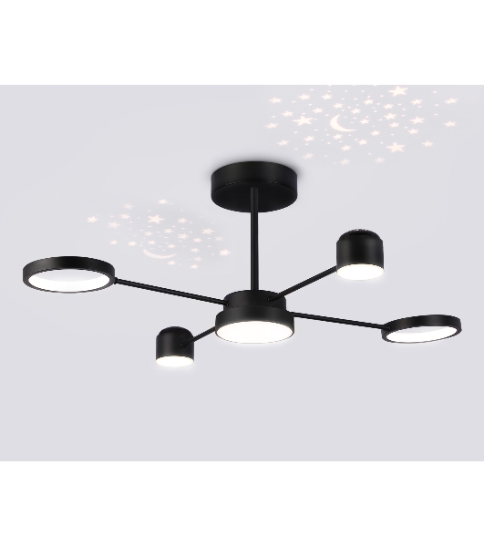 Потолочный светодиодный светильник Ambrella light FL51632/4+1 BK/GD черный/золото 3000K-6400K 48W 910*745*300 (ПДУ ИК)