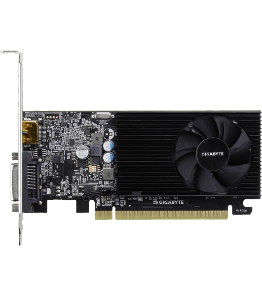 Видеокарта Gigabyte GV-N1030D4-2GL NVidia GeForce GT 1030, 2Gb DDR4/64-bit, PCI-Ex16 3.0, DVI-Dx1, HDMI2.0bx1, LP, 2-slot cooler, Retail