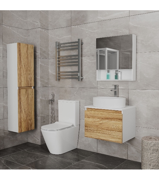 Комплект для ванной, 3 предмета (Тумба Bau Dream Blackwood 60, раковина BAU Nimb 50х36, смеситель для раковины высокий Hotel Still, нержавеющая сталь)