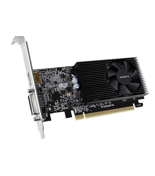 Видеокарта Gigabyte GV-N1030D4-2GL NVidia GeForce GT 1030, 2Gb DDR4/64-bit, PCI-Ex16 3.0, DVI-Dx1, HDMI2.0bx1, LP, 2-slot cooler, Retail