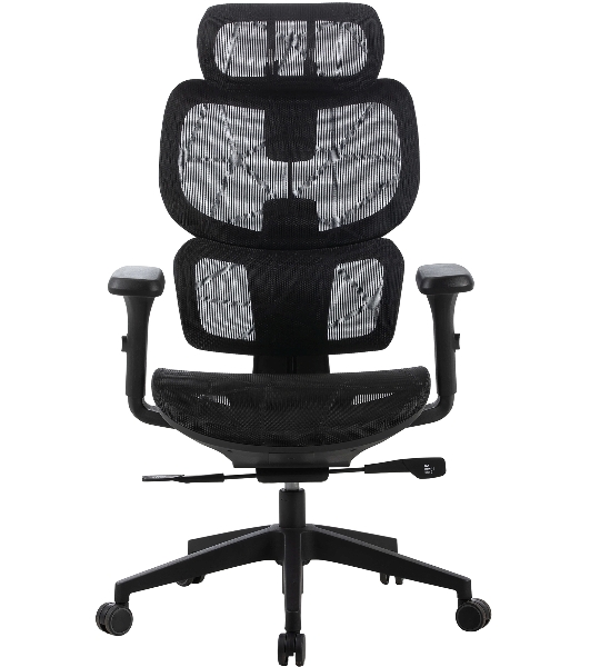 Кресло Cactus CS-MC555-BK черный, сетка, 150 кг, подголовник, регулируемые подлокотники, механизм качания