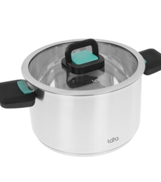 Кастрюля Lara LR02-244 с крышкой, нержавеющая сталь, 5-слойное капсул. индукц. дно, складные ручки 5 л