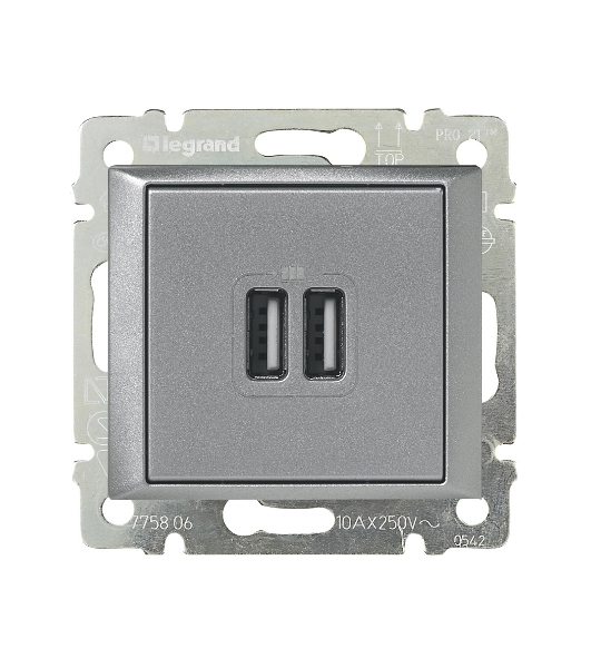 Розетка 2-ая USB 770270 Legrand Valena Алюминий