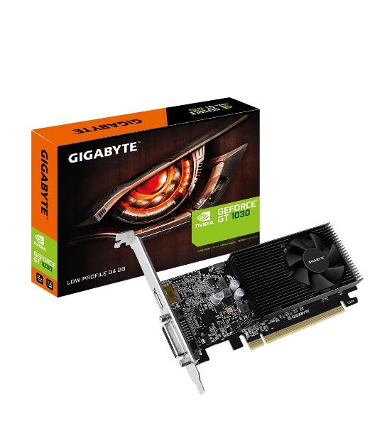 Видеокарта Gigabyte GV-N1030D4-2GL NVidia GeForce GT 1030, 2Gb DDR4/64-bit, PCI-Ex16 3.0, DVI-Dx1, HDMI2.0bx1, LP, 2-slot cooler, Retail