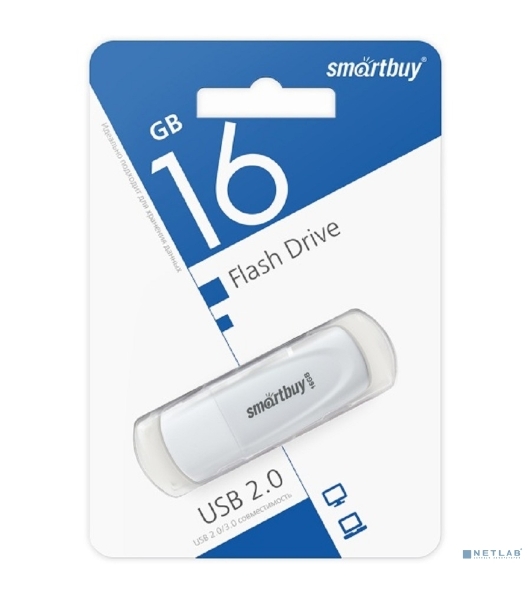 Флешка USB Smartbuy Scout White (SB016 Gb2SCW), 16Gb, USB 2.0, R/W 15/8, белый