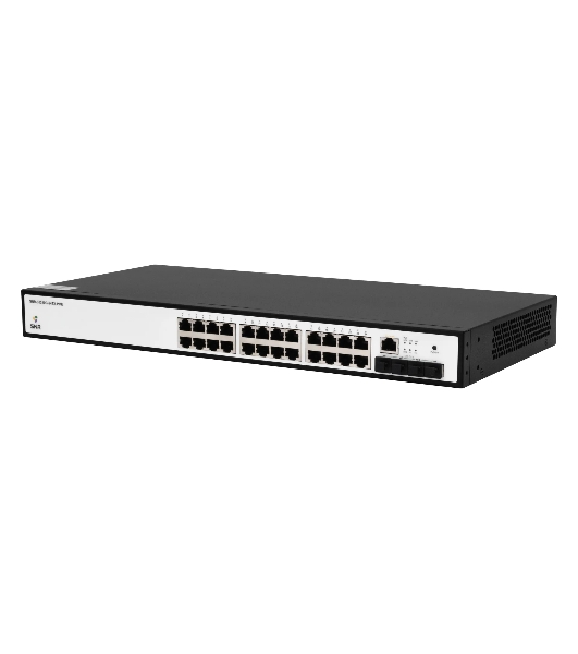 Управляемый коммутатор SNR уровня 2+, 24 порта 10/100/1000Base-T с поддержкой POE, 4 порта 1/10G SFP+, бюджет POE 370W