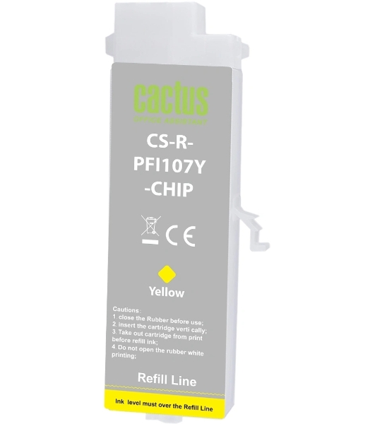 Картридж перезаправляемый струйный Cactus CS-R-PFI107Y-CHIP желтый (260мл) для Canon imageProGRAF iPF670/680/685/770/780/785 с чипом