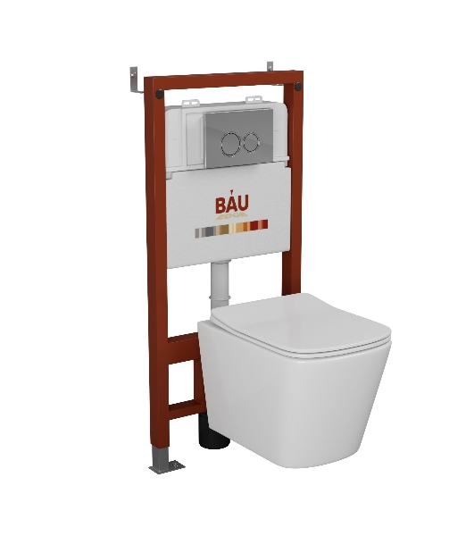 Комплект BAU 6 в 1: инсталляция BAU PRO, унитаз подвесной безободковый Bau Stil 51, сиденье дюропласт микролифт, клавиша BASIC хром